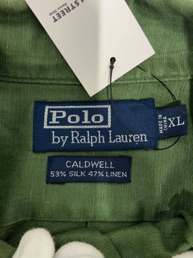 商品画像：90s/CALDWELL/開襟シャツ/裾POLO/半袖シャツ/XL/リネン×シルク/GRN/無地// 3