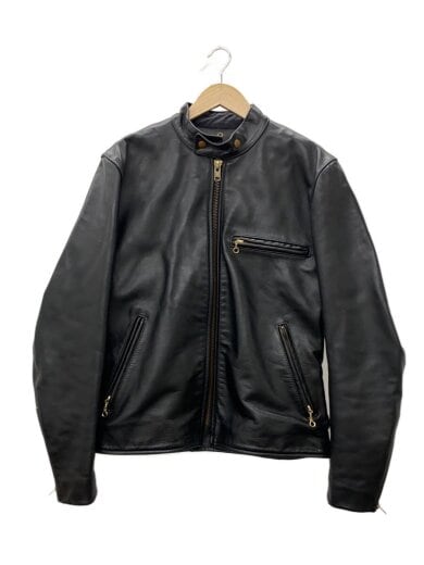 商品画像：内側破れ/ライナー欠品/シングルライダースジャケット/42/レザー/BLK/無地 1