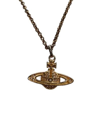 商品画像：平面オーブ/ラインストーンネックレス/--/GLD/トップ有/レディース⑧// 1