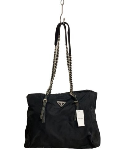 商品画像：トライアングルロゴチェーントートバッグ/ナイロン/BLK 1