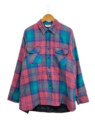 商品画像：80s/裏地キルティング/THEMENS/ネルシャツ/XL/コットン/マルチカラー/チェック// 1