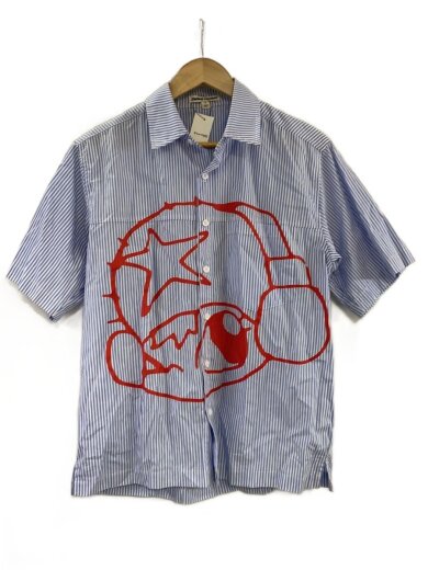 商品画像：半袖シャツ/S/コットン/BLU/ストライプ 1