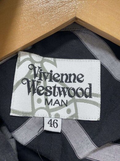 商品画像：サイドディープスリットベルテッドストライプロングシャツコー長袖シャツ/46/コットン/BLK/ストライ 3