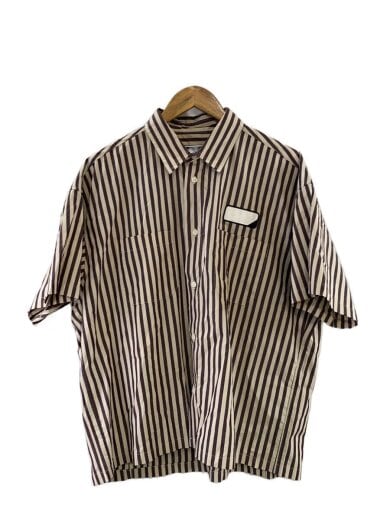 商品画像：25ss/BOWTIE WORKSHIRT/半袖シャツ/L/コットン/BEG/ストライプ 1