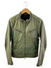 シングルライダースジャケット/44/牛革/GRN/無地/29081