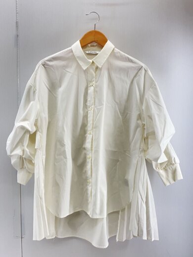 商品画像：長袖シャツ/38/コットン/WHT/無地/プリーツ/バックリボン/袖リブ 1