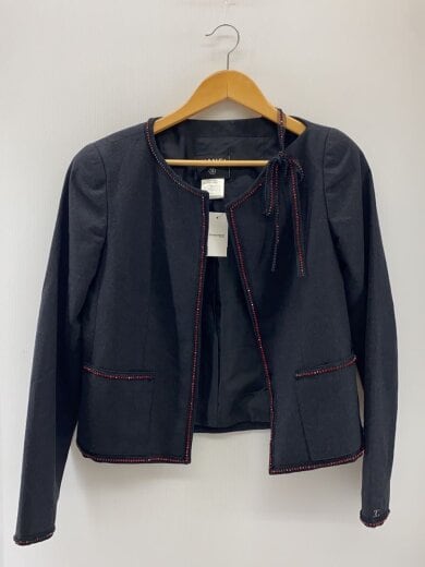 商品画像：ノーカラージャケット/38/ウール/GRY/ラインストーン 1