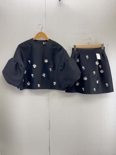 商品画像：セットアップ/半袖ブラウス/スカート/ビジュー刺繍/36/ポリエステル/BLK/184403071 1