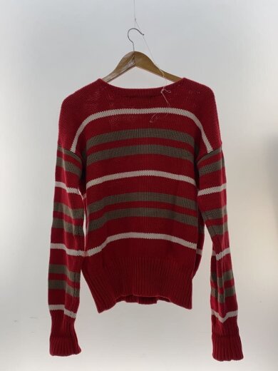 商品画像：ニット・セーター(薄手)/L/コットン/RED/ボーダー 2