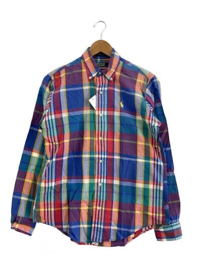 商品画像：80s緑背タグUSA製/クレイジーパターン18/長袖ブラウス/--/コットン/マルチカラー/チェック 1