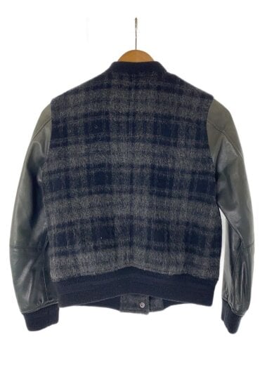 商品画像：スタジャン/袖レザー切替/38/ウール/BLK/無地/12-07-34-07201 2