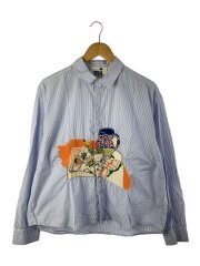 22AW/EMB SHIRT/エンブロダイリーシャツ/長袖シャツ/XL/ブルー/ストライプ/08