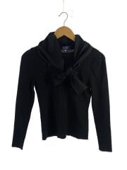 ボウタイリボン付きニット/38/コットン/ブラック/無地/TZ-218508