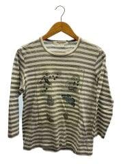 長袖Tシャツ/S/コットン/グレー/ボーダー/バタフライ/JI-T032