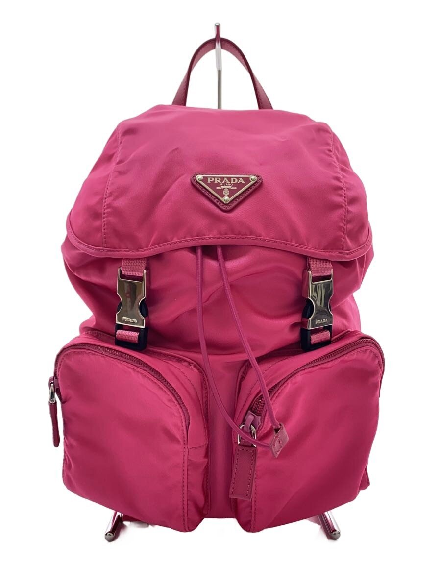 PRADA / VELA/トライアングルロゴ/マルチポケット/リュック/ナイロン/ピンク/BZ0024