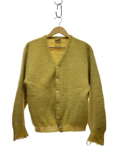 商品画像：60s/カーディガン/M/ウール55/モヘヤ35/イエロー/ダメージ・一部剥がれ・汚れ有 1
