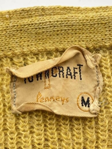 商品画像：60s/カーディガン/M/ウール55/モヘヤ35/イエロー/ダメージ・一部剥がれ・汚れ有 3