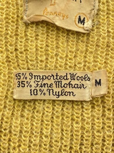 商品画像：60s/カーディガン/M/ウール55/モヘヤ35/イエロー/ダメージ・一部剥がれ・汚れ有 4