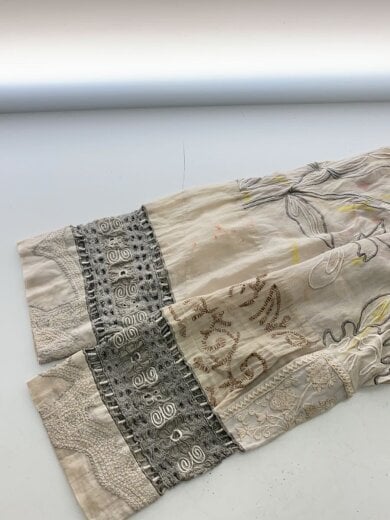 商品画像：ノーカラーボタンレス刺繍ジャケット/36/リネン/アイボリー系/総柄/汚れ有 4