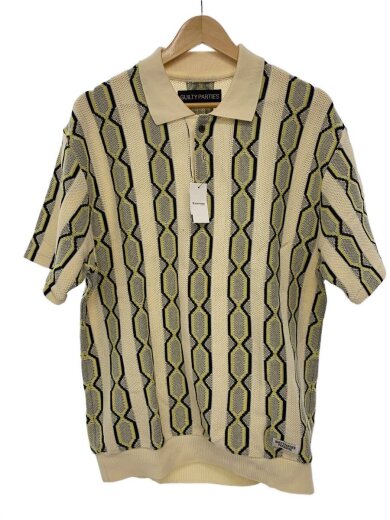 商品画像：STRIPED JACQUARD SUMMER KNIT POLO SHIRT/M/コットン/BEG/総柄 1