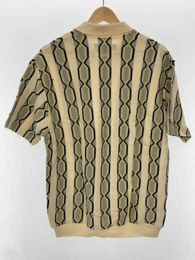 商品画像：STRIPED JACQUARD SUMMER KNIT POLO SHIRT/M/コットン/BEG/総柄 2