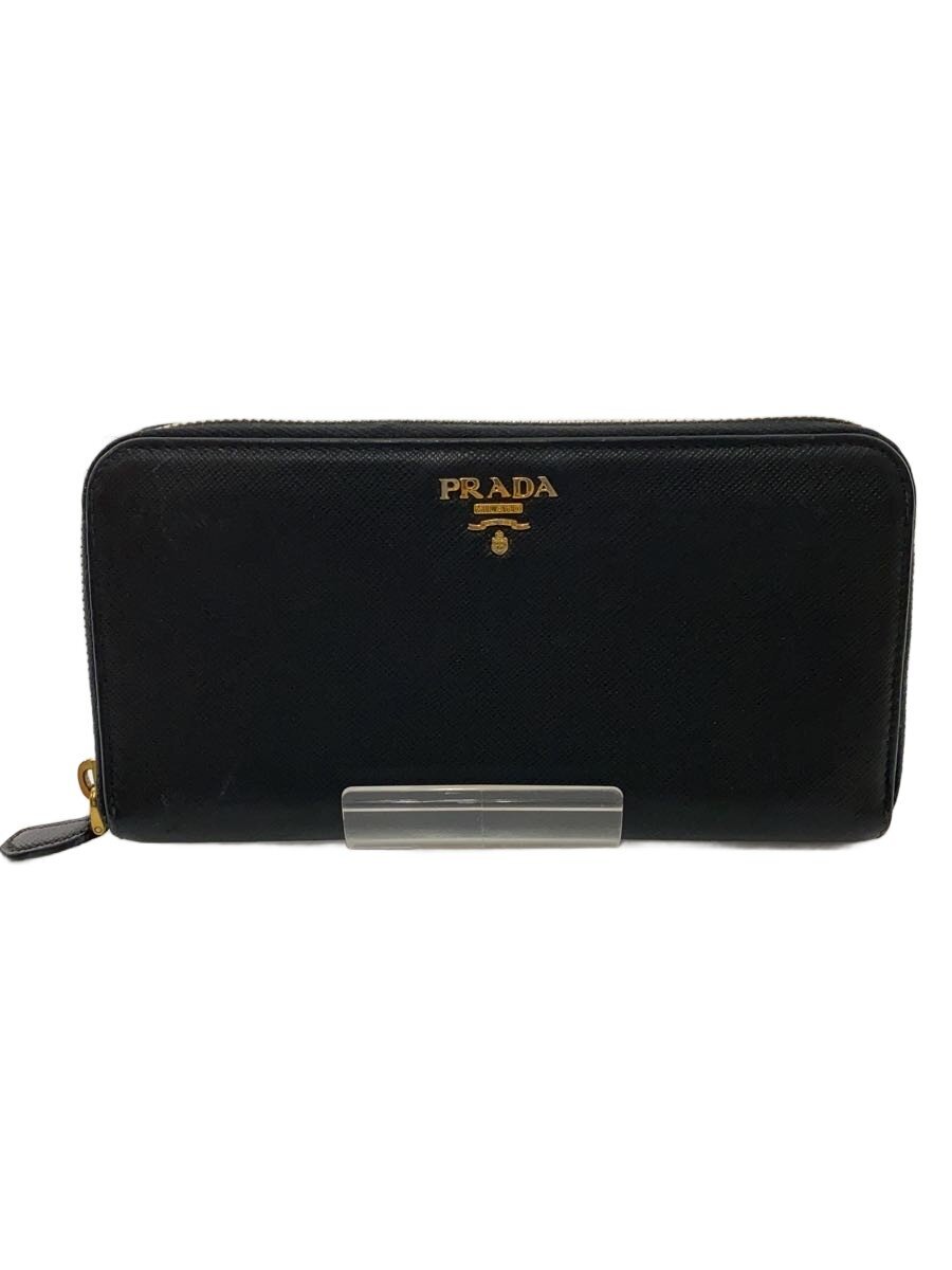 PRADA / サフィアーノメタルオロラウンド長財布/レザー/BLK/無地/レディース/1
