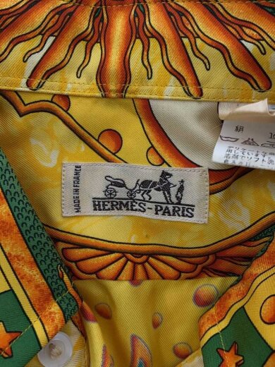 商品画像：ボタンダウン長袖シャツ/デザイン/スカーフ/シルク/イエロー/総柄 3