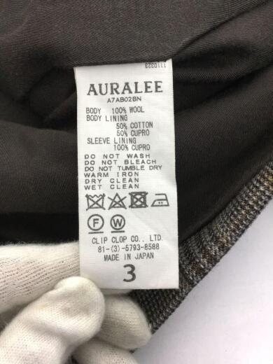 画像：AURALEEジャケット/3/ウール/GRY/チェック/A7AB02BN/17AW/DOUBLE FACE CHECK ZIP BL4