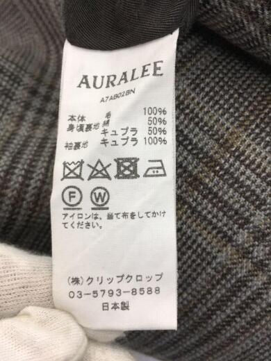 画像：AURALEEジャケット/3/ウール/GRY/チェック/A7AB02BN/17AW/DOUBLE FACE CHECK ZIP BL5