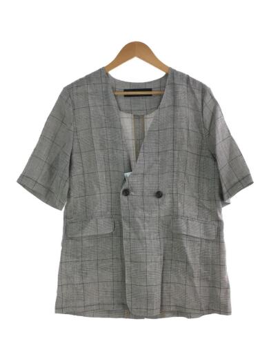 画像：JOURNAL STANDARDPE麻チェックハーフスリーブジャケット/リネン/GRY/22-010-400-90101