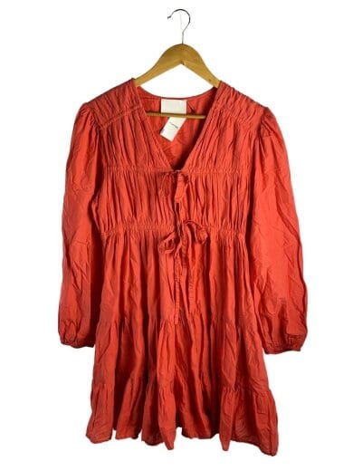 商品画像：長袖ワンピース/S/コットン/RED 1