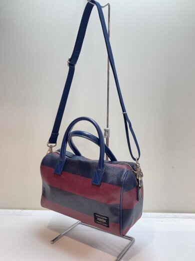 商品画像：2WAY/ミニボストンバッグ/レザー/NVY/ボーダー/角スレ有// 2