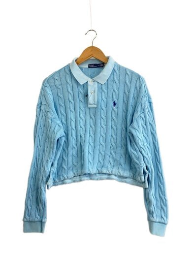商品画像：cable cotton long sleeve polo shirt/M/コットン/BLU// 1
