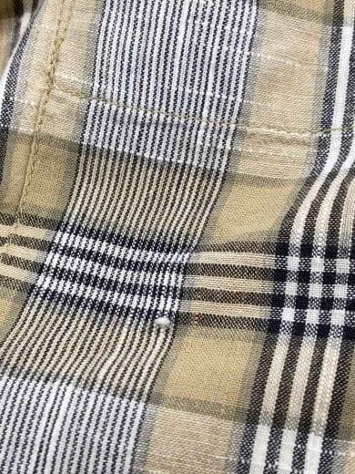 商品画像：80s/筆タグ/ノーカラー/2ポケット/長袖シャツ/M/コットン/BEG/チェック/LG12198 7