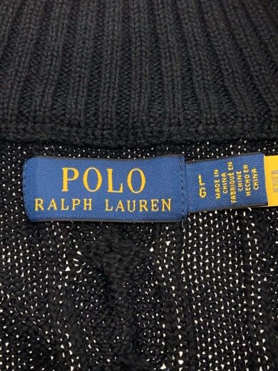 商品画像：ケーブルニットコットンクォータージップセーター/L/コットン/NVY/無地 3