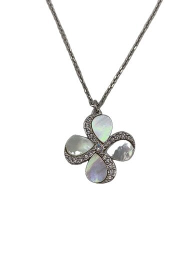 商品画像：ネックレス/--/SLV/トップ有/レディース/白蝶貝フラワーロングネックレス 1