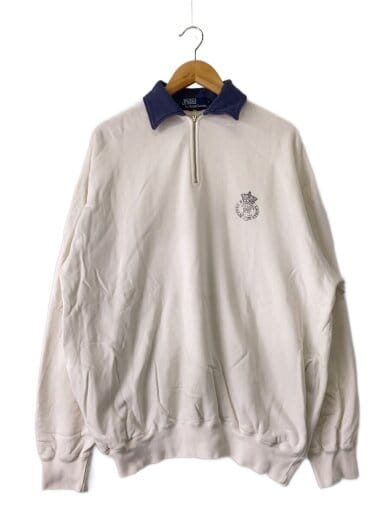 商品画像：スウェット/L/コットン/ホワイト/2トーン/ハーフジップ/背面汚れ有/袖口汚れ有 1