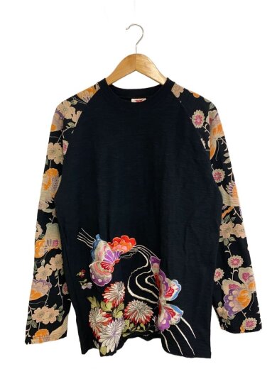 商品画像：長袖Tシャツ/XL/コットン/BLK/花柄 1
