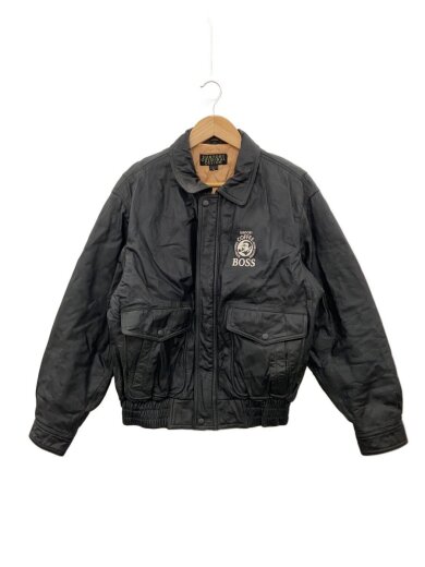 商品画像：90s/初代BOSSジャン レザージャケット・ブルゾン/L/牛革/BLK/無地/D-OS-602// 1