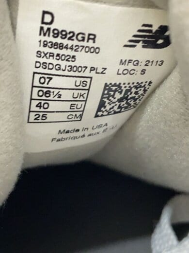 商品画像：M992/グレー/Made in USA/25cm/GRY 7