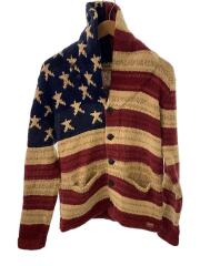 カーディガン(厚手)/リネン混/星条旗/ショールカラー/S/コットン/RED