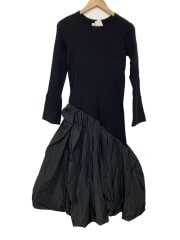 25SS/ニットドッキングアシンメトリー長袖ワンピース/O/レーヨン/BLK/13WNO251004