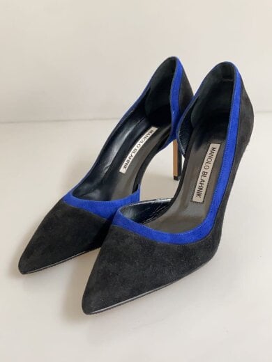 商品画像：ポインテッドトゥパンプス/ピンヒール/サイドオープン/35/BLK×BLU 2
