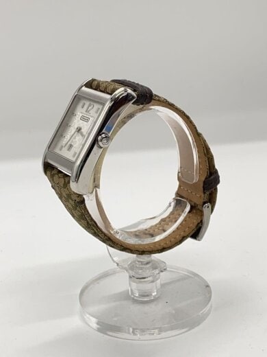 商品画像：クォーツ腕時計/スクエア/アナログ/ベルトキャンバス×レザー/SLV/BEG/レディース 2