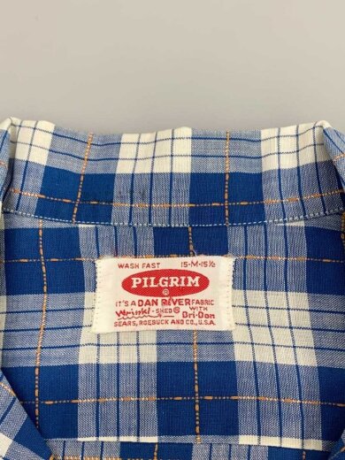 商品画像：50-60s/丸タグ・円タグ/USA製/オープンカラー/半袖シャツ/M/BLU/チェック 5