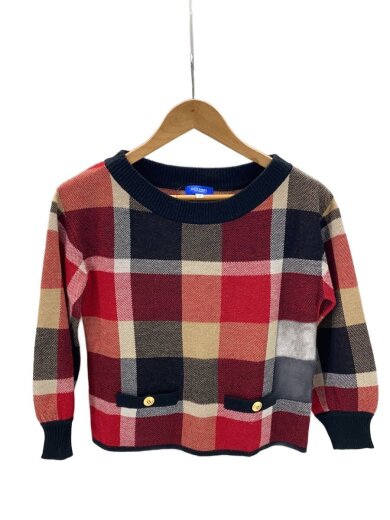 商品画像：クレストブリッジチェックニット/金ボタン/38/RED/チェック/アクリル/55N12-273-16// 1
