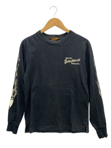 商品画像：長袖Tシャツ/スカル/ファイアパターン/色落ちプリント割れ有/コットン/BLK// 1