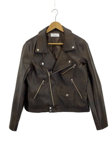 商品画像：クロップドダブルライダースジャケット/M/フェイクレザー/BRW/無地/ADRjk1348 1