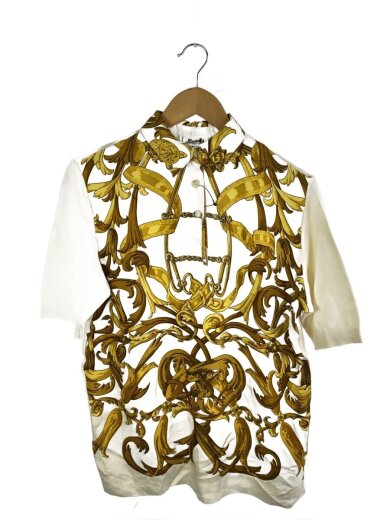 商品画像：ポロシャツ/M/シルク/WHT/総柄/スカーフ切替 1