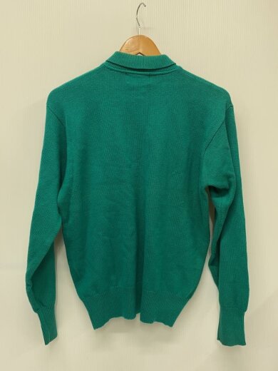 商品画像：90s/コットンニットポロ/長袖ポロシャツ/M/コットン/GRN/無地 2
